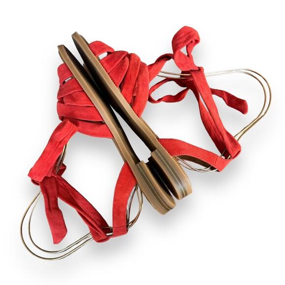 Nine West Xameera Red Suede Ankle Tie Flat Braided Toe Sandals Size 8 NEW NO BOX - Picture 10 of 11